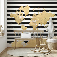 Peel and stick map mural with gold accents

