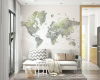 Artistic global map wallpaper in fresh green hues

