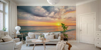Ocean view wallpaper design with calm shoreline scenery

