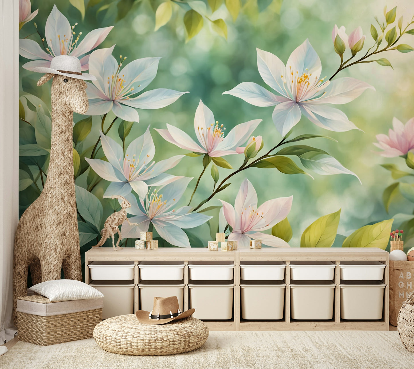 Graceful white floral wallpaper perfect for light interiors

