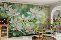 Wallpaper for walls featuring whimsical white blossoms

