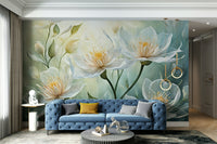 White blossom wallpaper for walls with tranquil charm

