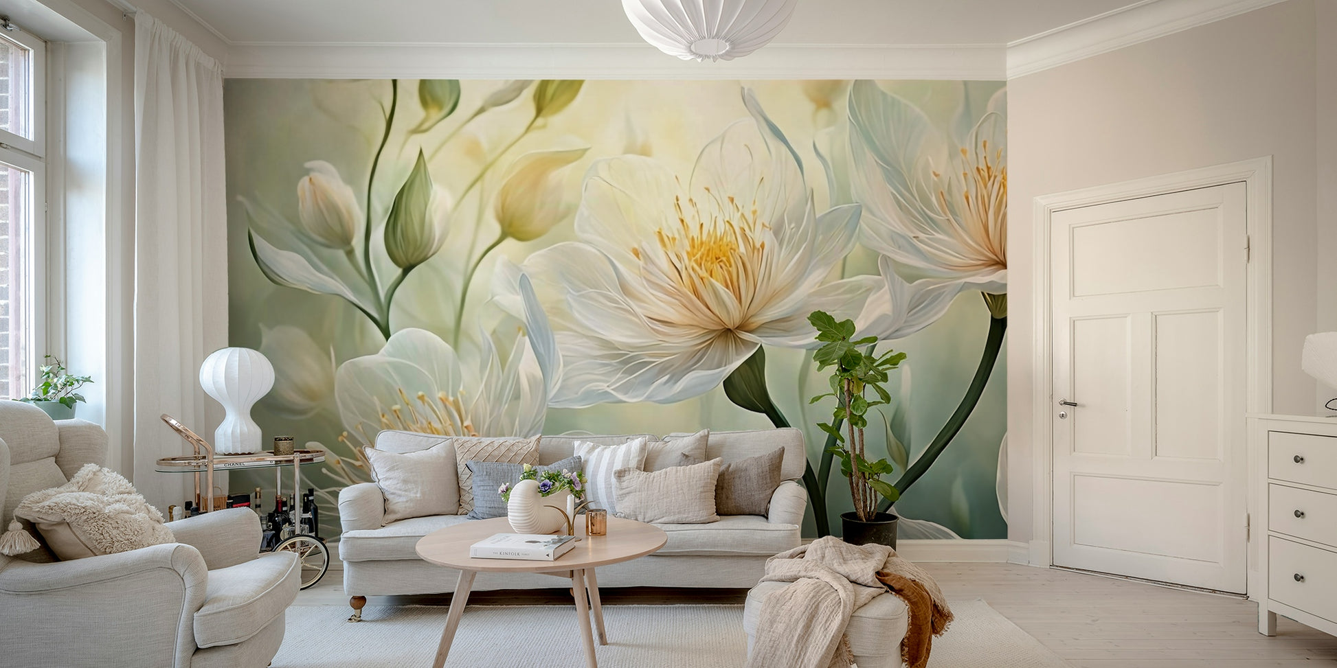 Whispers of White wallpaper with delicate white florals

