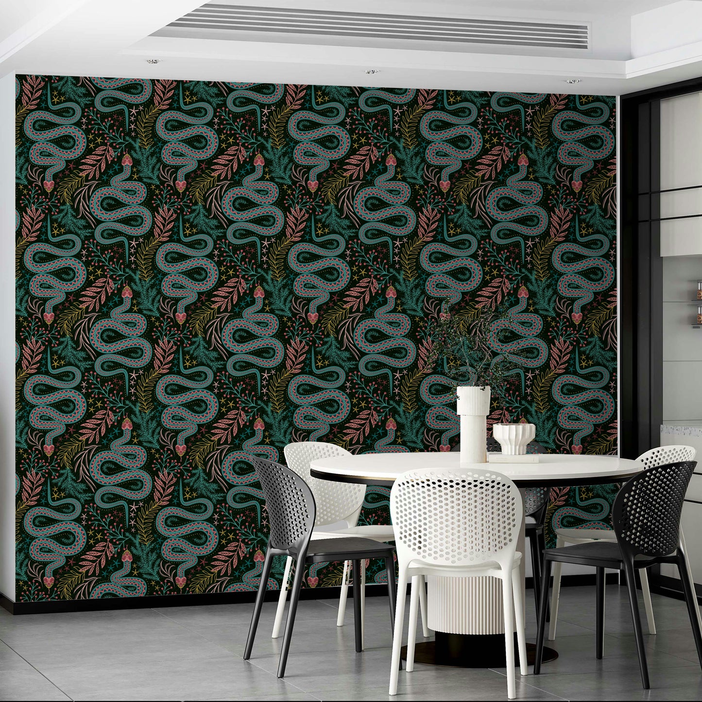 Reptilian-inspired wall mural with snake skin pattern


