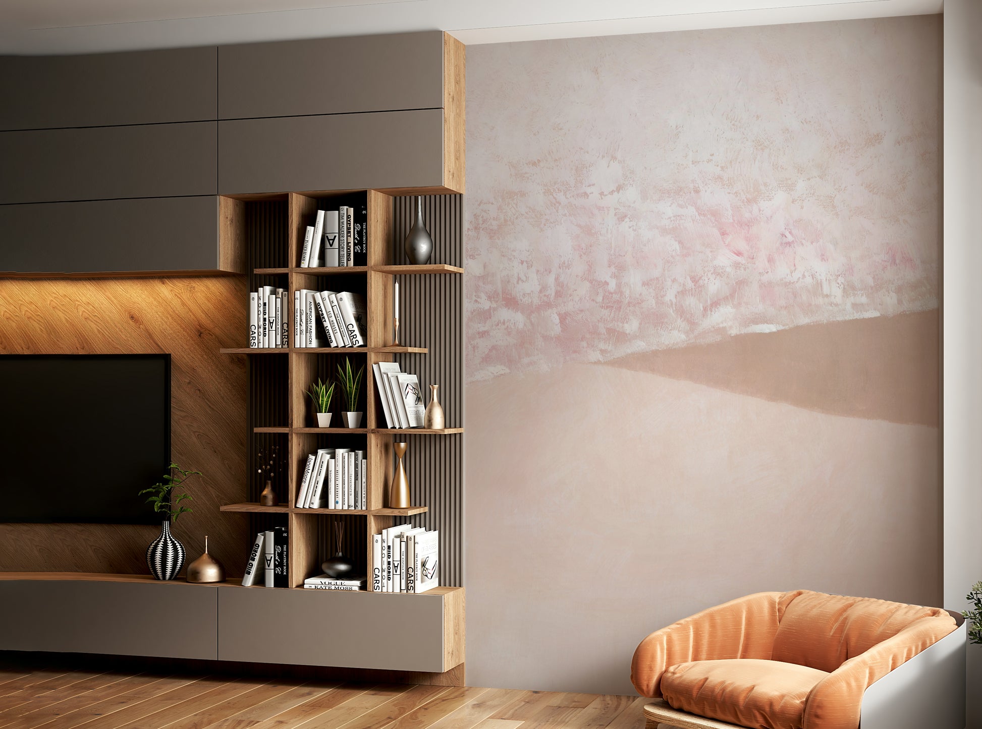 Blush and sand textured wall design

