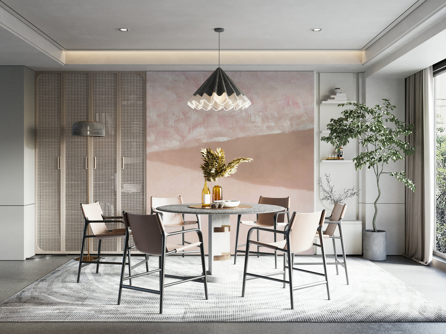 Tranquil seaside wallpaper with blush hues

