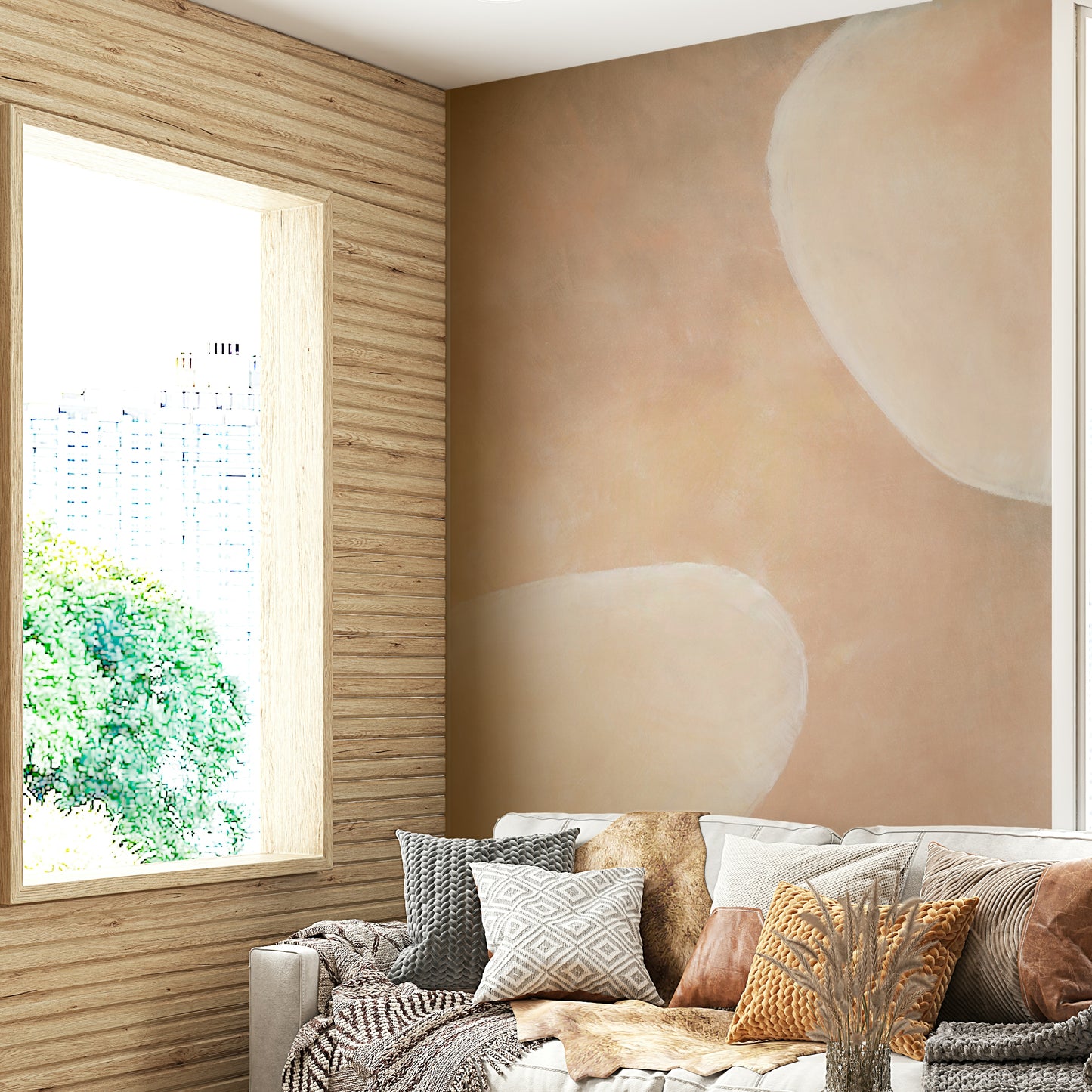 Soft beige minimalist mural wallpaper

