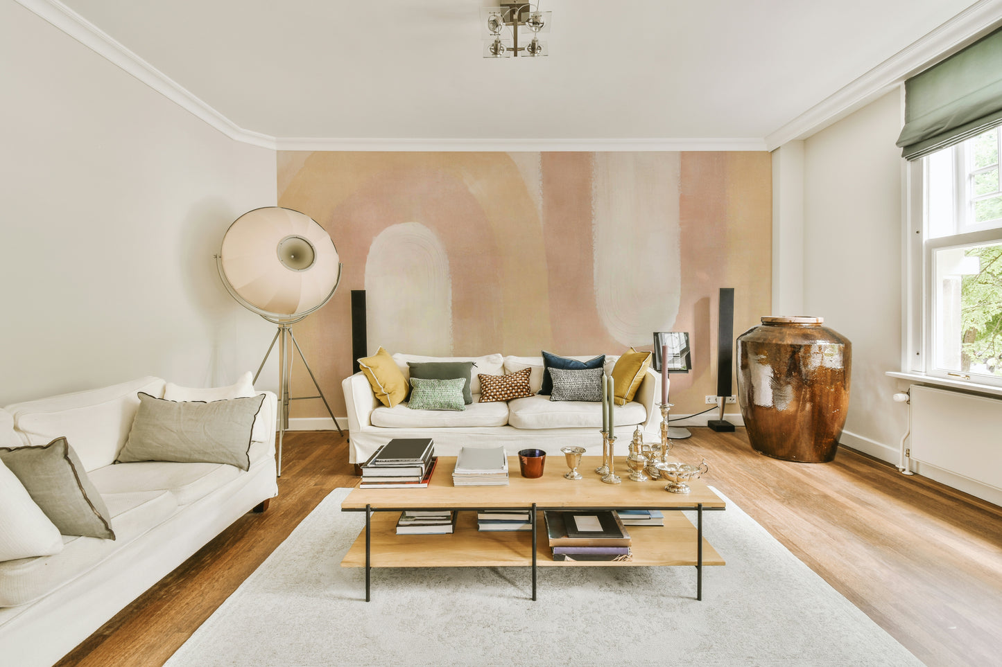 Peach-toned abstract wallpaper for interiors

