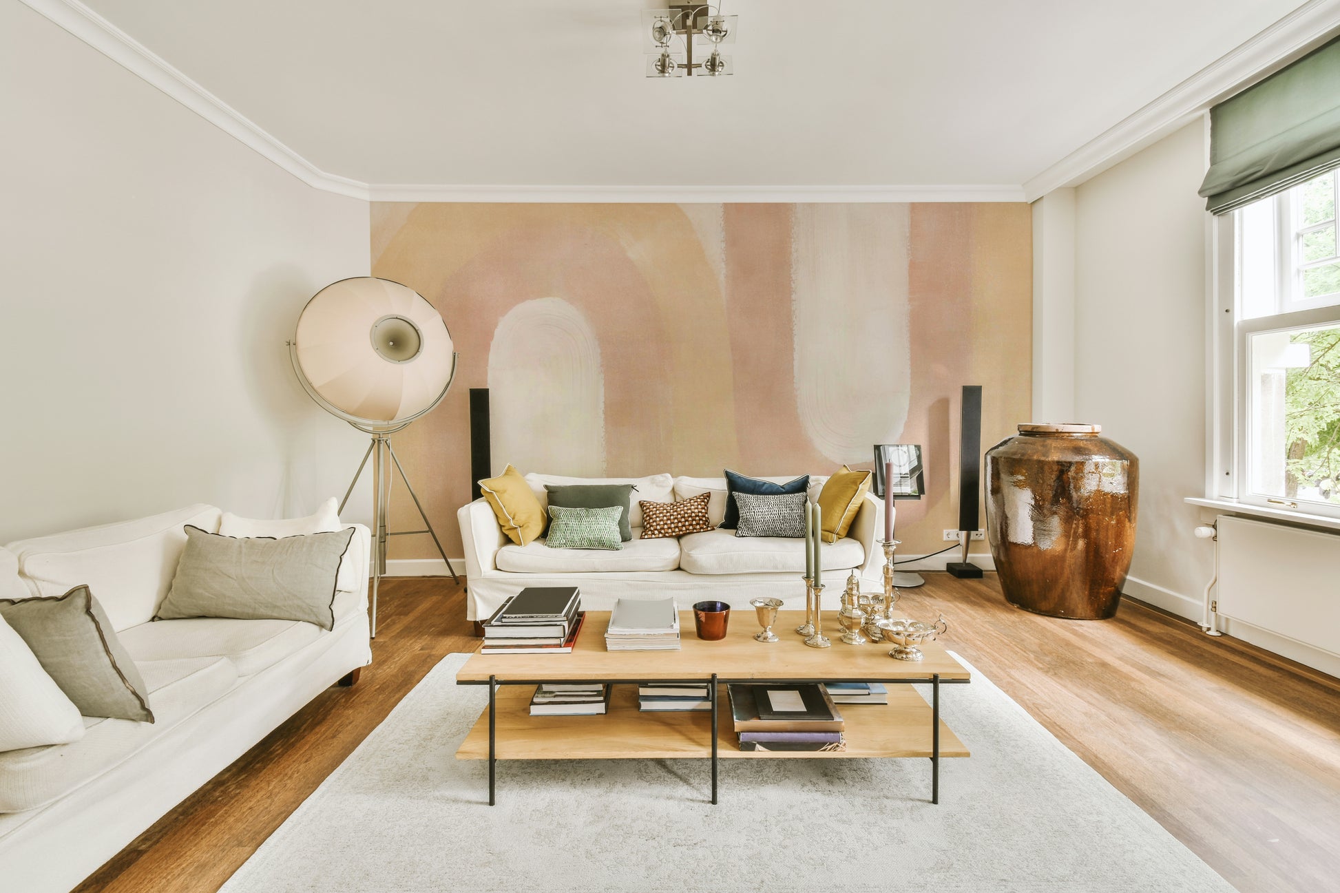 Peach-toned abstract wallpaper for interiors

