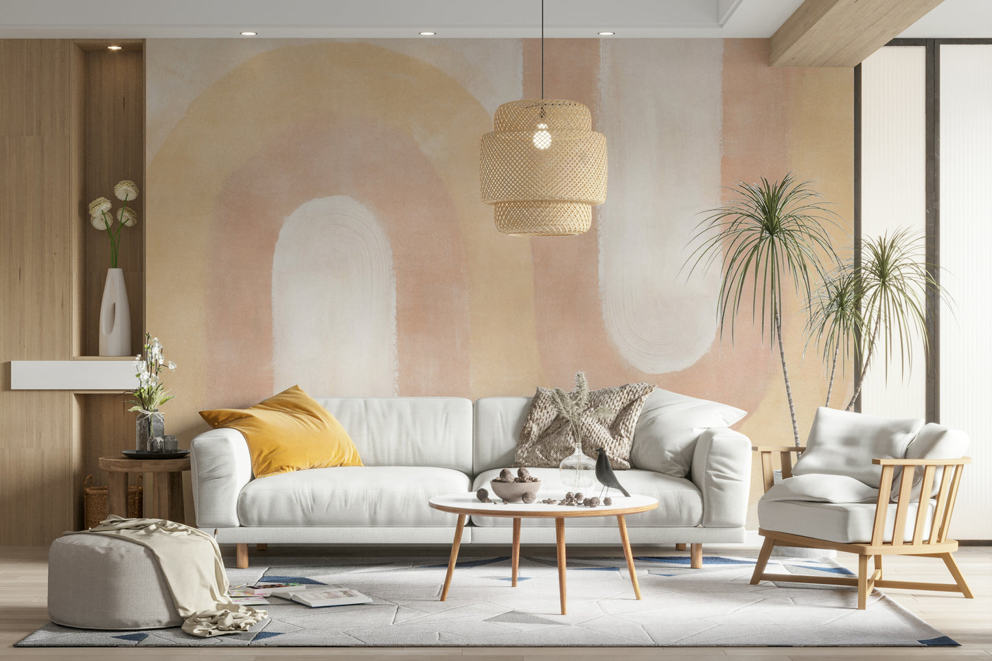 Serene peach wave wall covering

