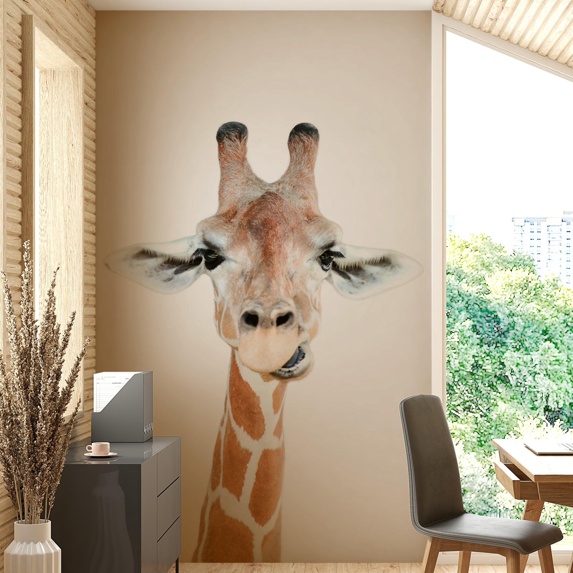 Whimsical giraffe wallpaper for baby and toddler rooms

