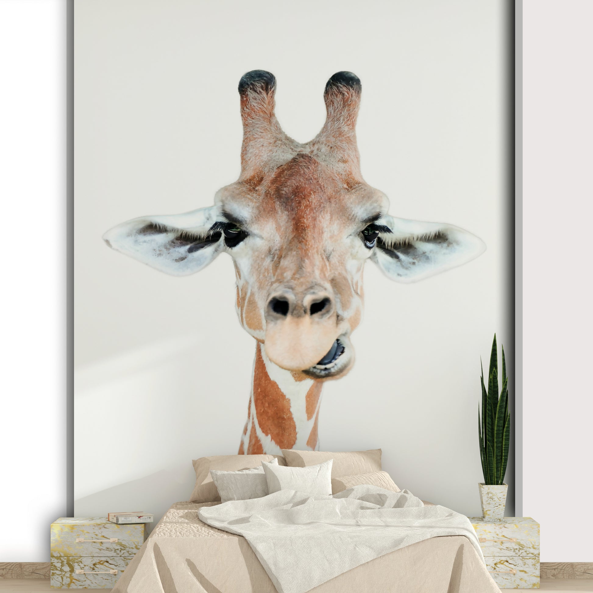 Giraffe pattern wallpaper with stars and clouds

