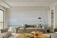 Playful architecture wallpaper with blue roofs

