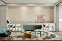 Beach hut wallpaper with colorful seaside cabins

