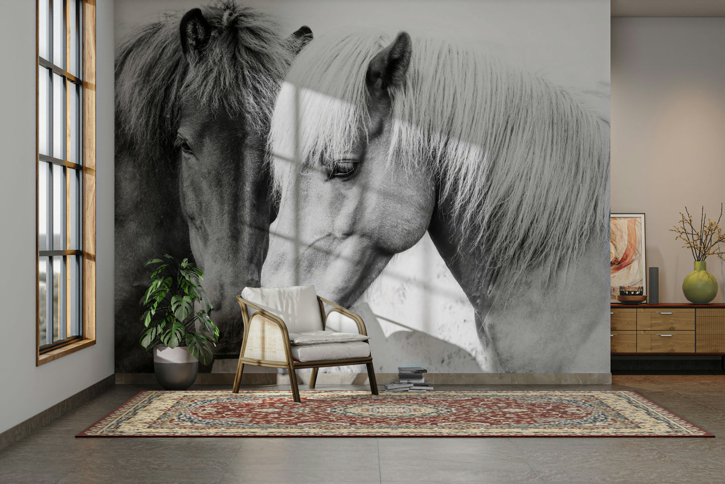 Elegant horse love mural design for interiors

