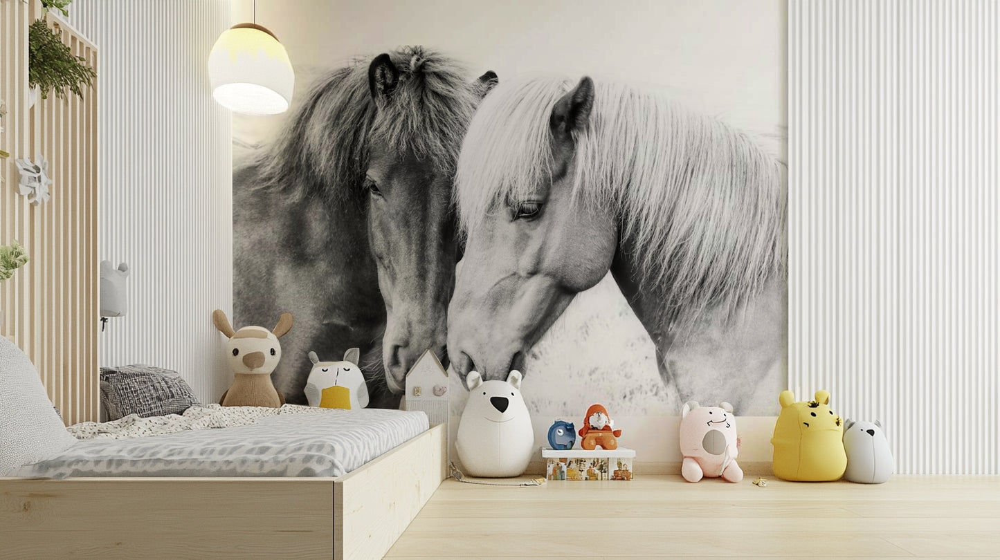Beautiful horse love mural for bedrooms or living rooms

