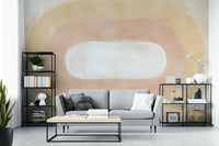 Sunrise desert scene mural with golden sand dunes

