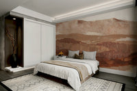 Tranquil painted mountain peaks wallpaper design

