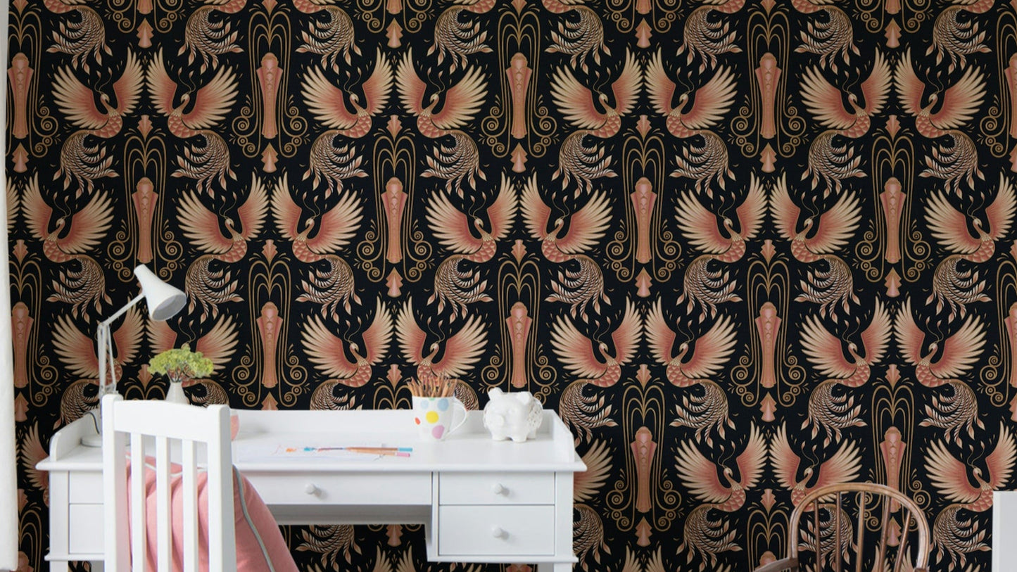 Golden hour phoenix wall mural for dramatic interiors

