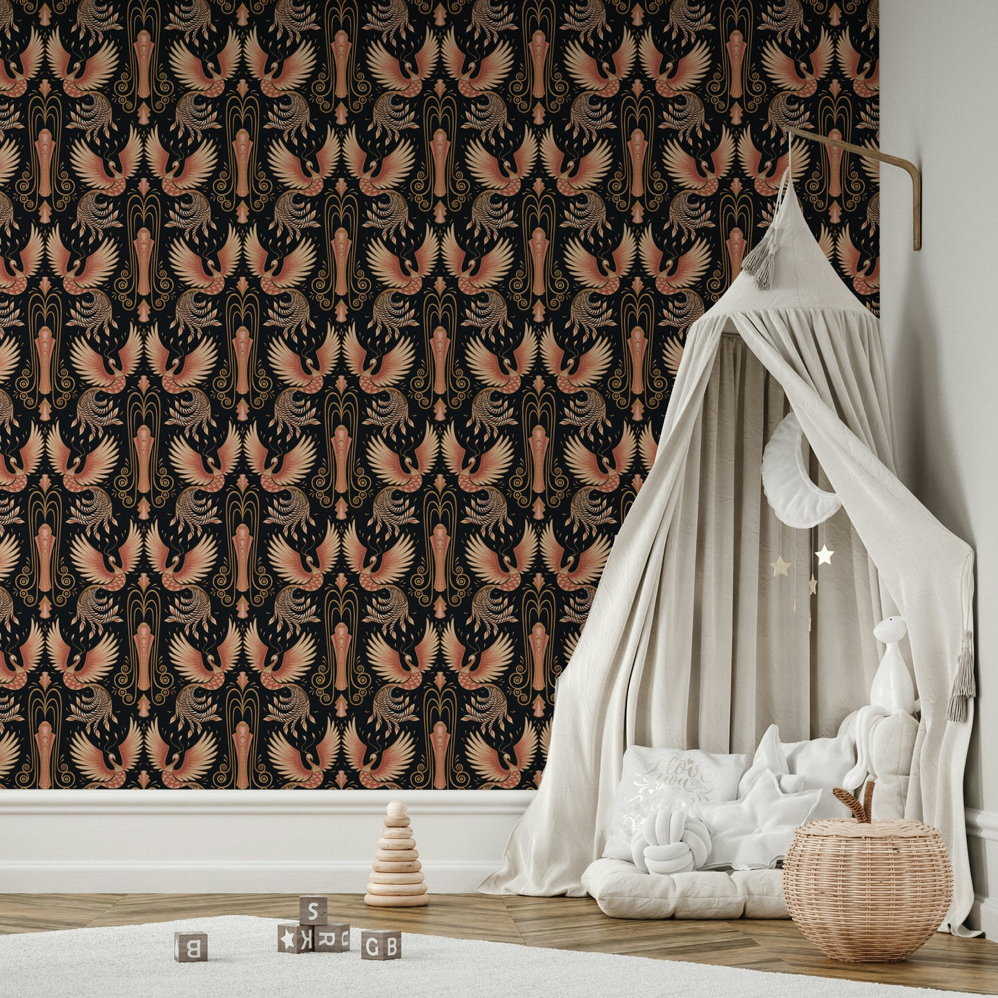 Vibrant phoenix mural in golden hour tones

