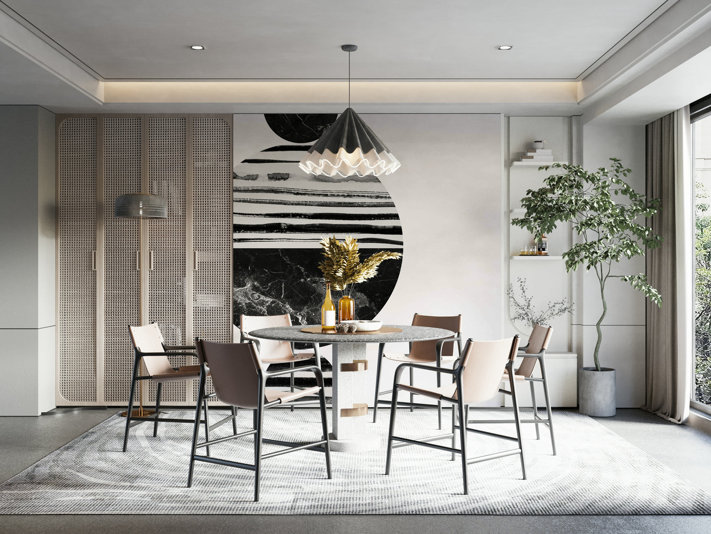 Minimalist abstract geometric shapes on wall mural