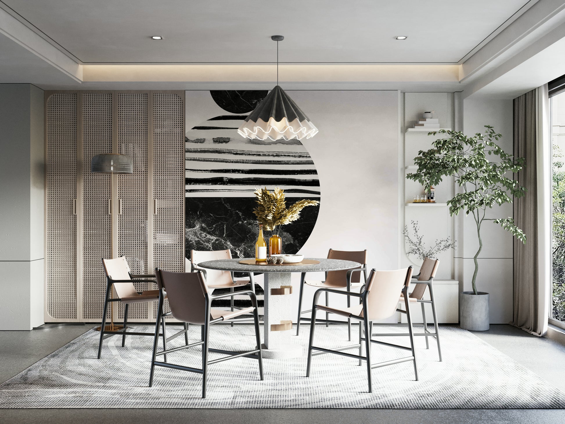 Minimalist abstract geometric shapes on wall mural