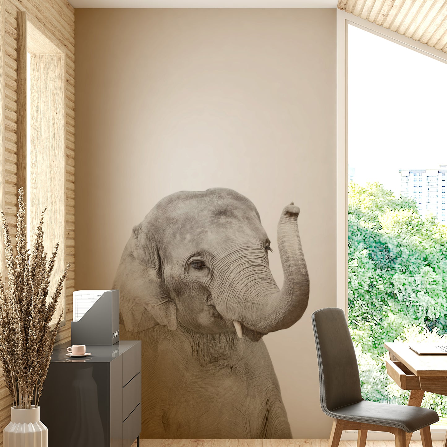 Adorable baby elephant mural for children's rooms.