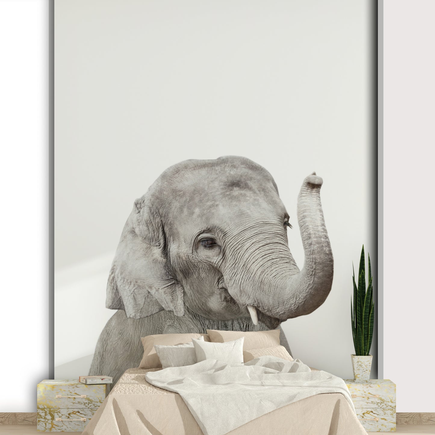 Illustrated baby elephant wallpaper with balloons