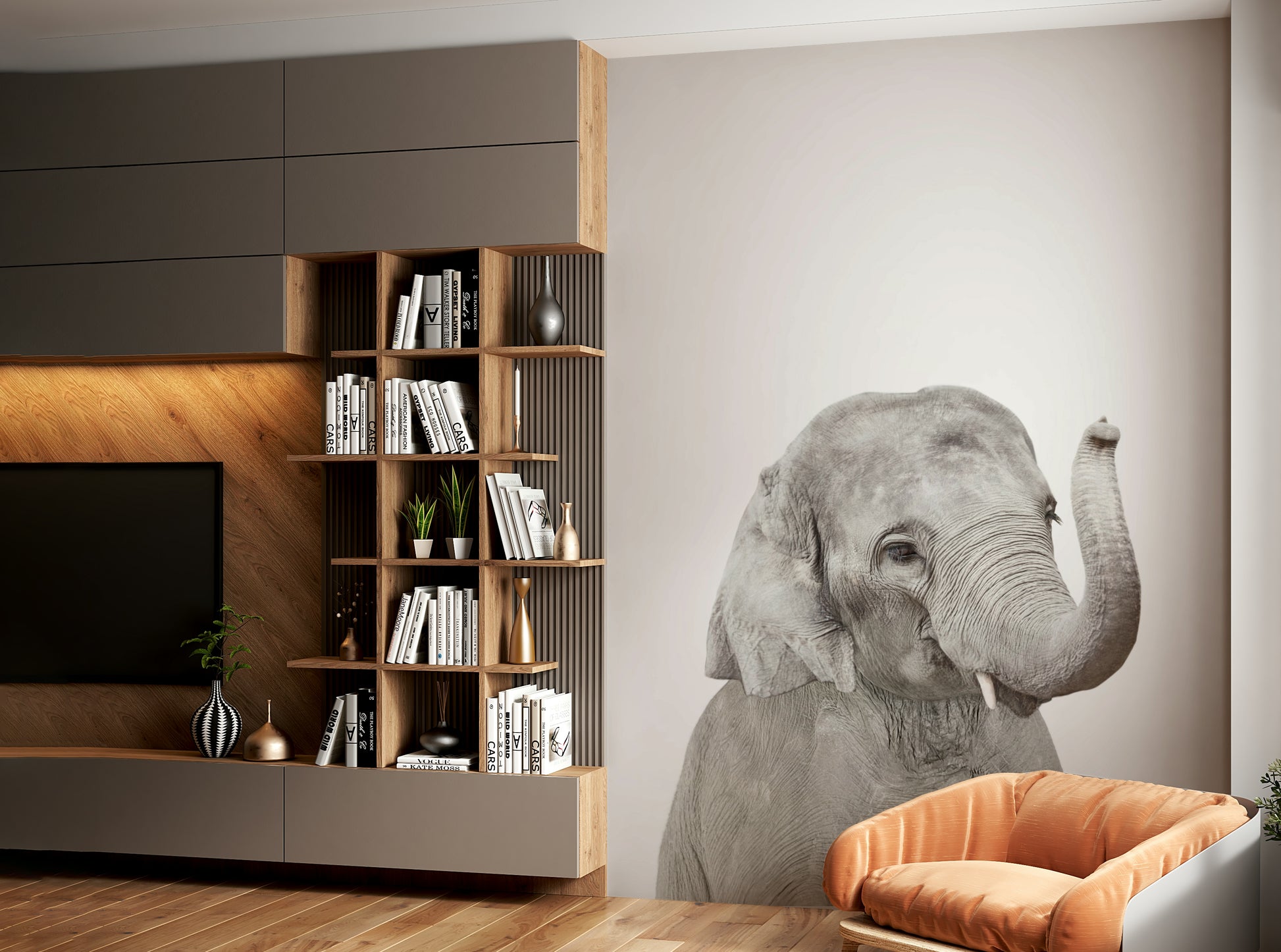 Sleeping baby elephant mural for cozy nurseries