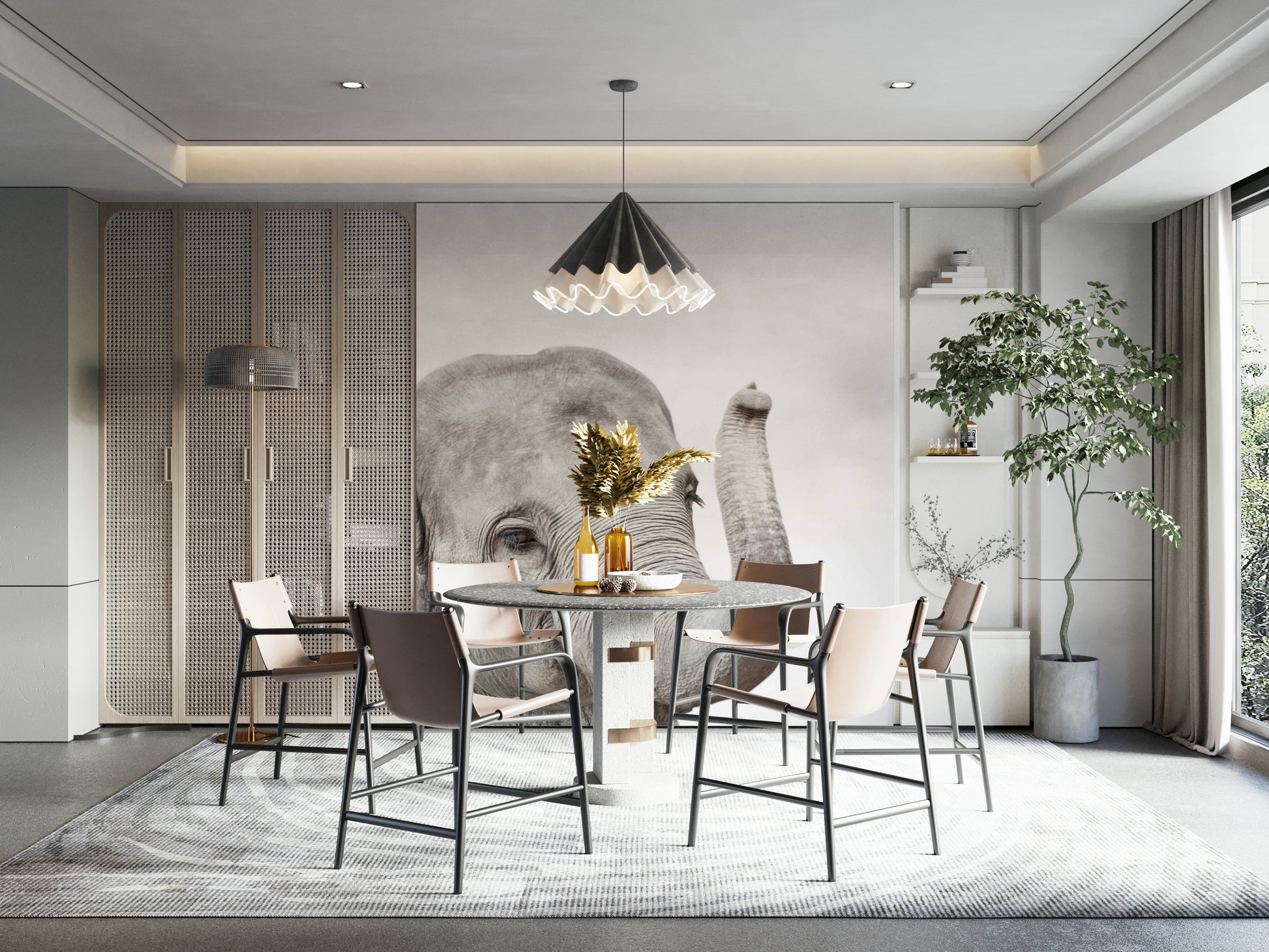 Safari-themed baby elephant wallpaper for kids' rooms