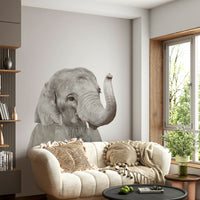 Watercolor baby elephant wallpaper in soft tones.