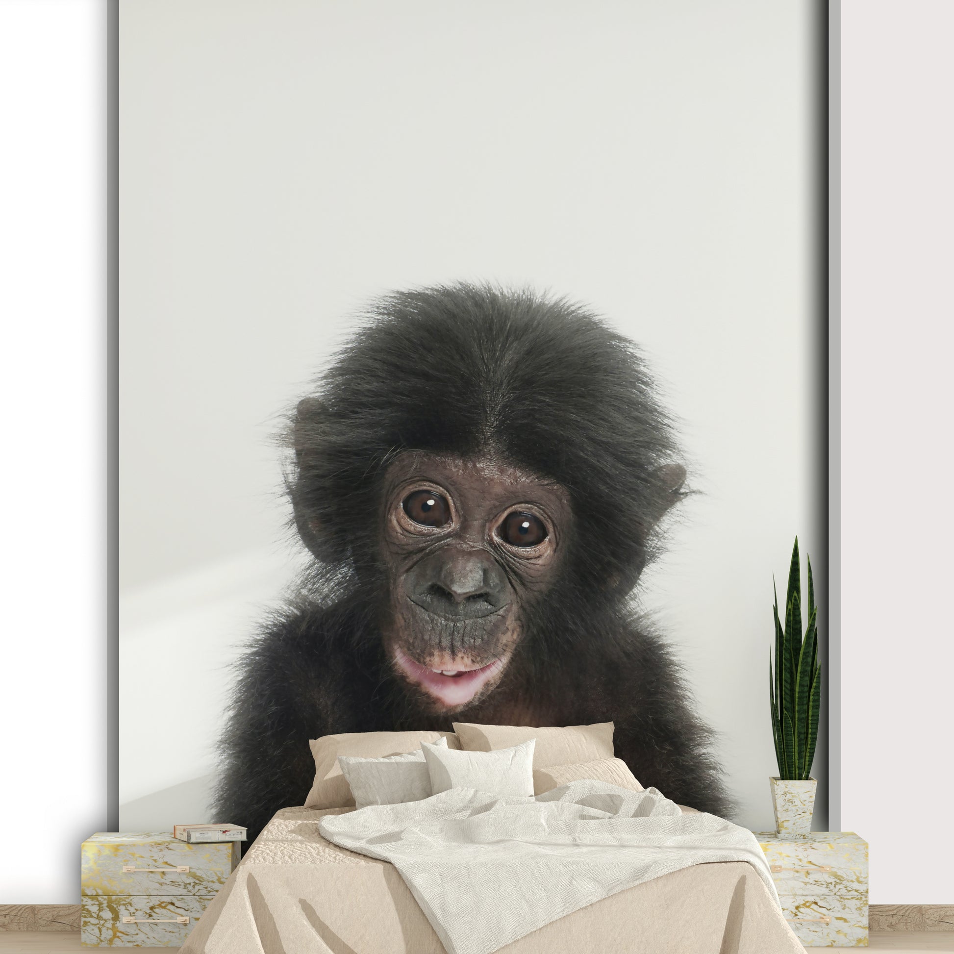 Smiling baby monkey wallpaper perfect for nurseries