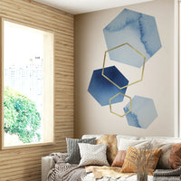 Elegant blue and gold geometric wallpaper for modern spaces