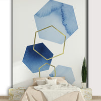 Luxurious blue and gold geometric pattern wallpaper design