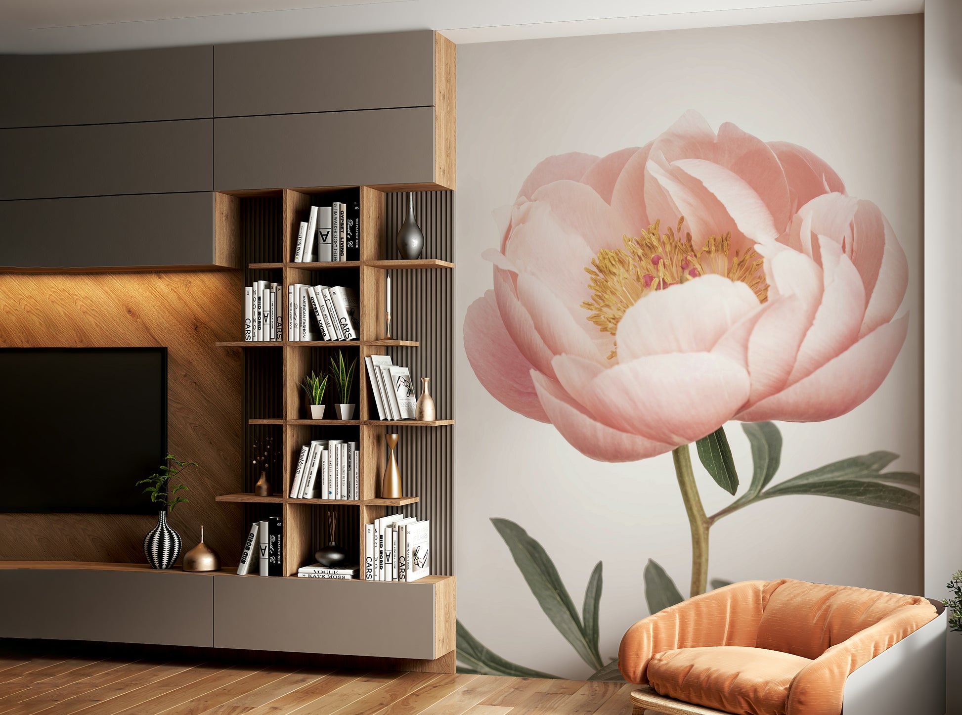 Minimal peony flower wall covering

