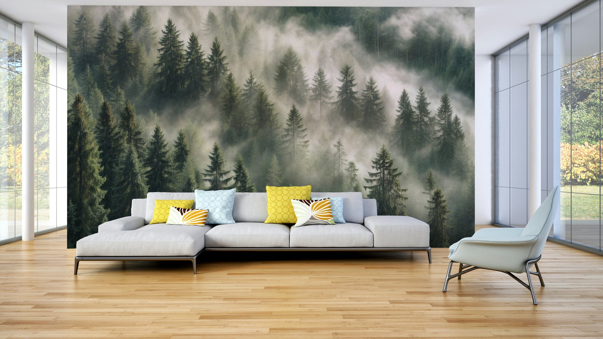 Evergreen pine forest wall covering

