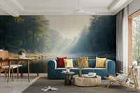 Tranquil woods and river wall design

