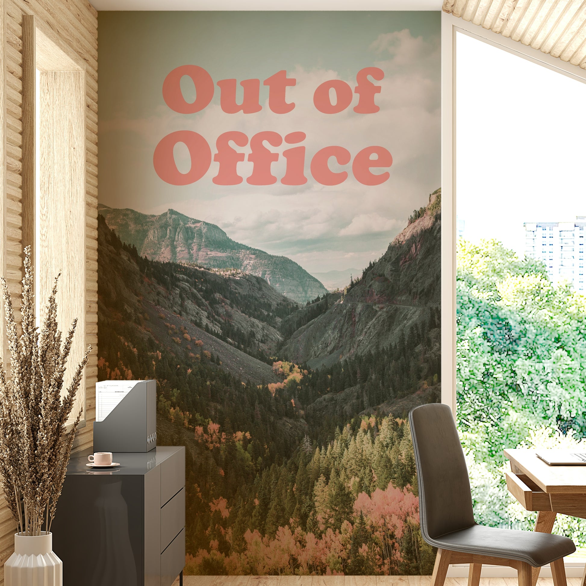 Out of office text landscape mural

