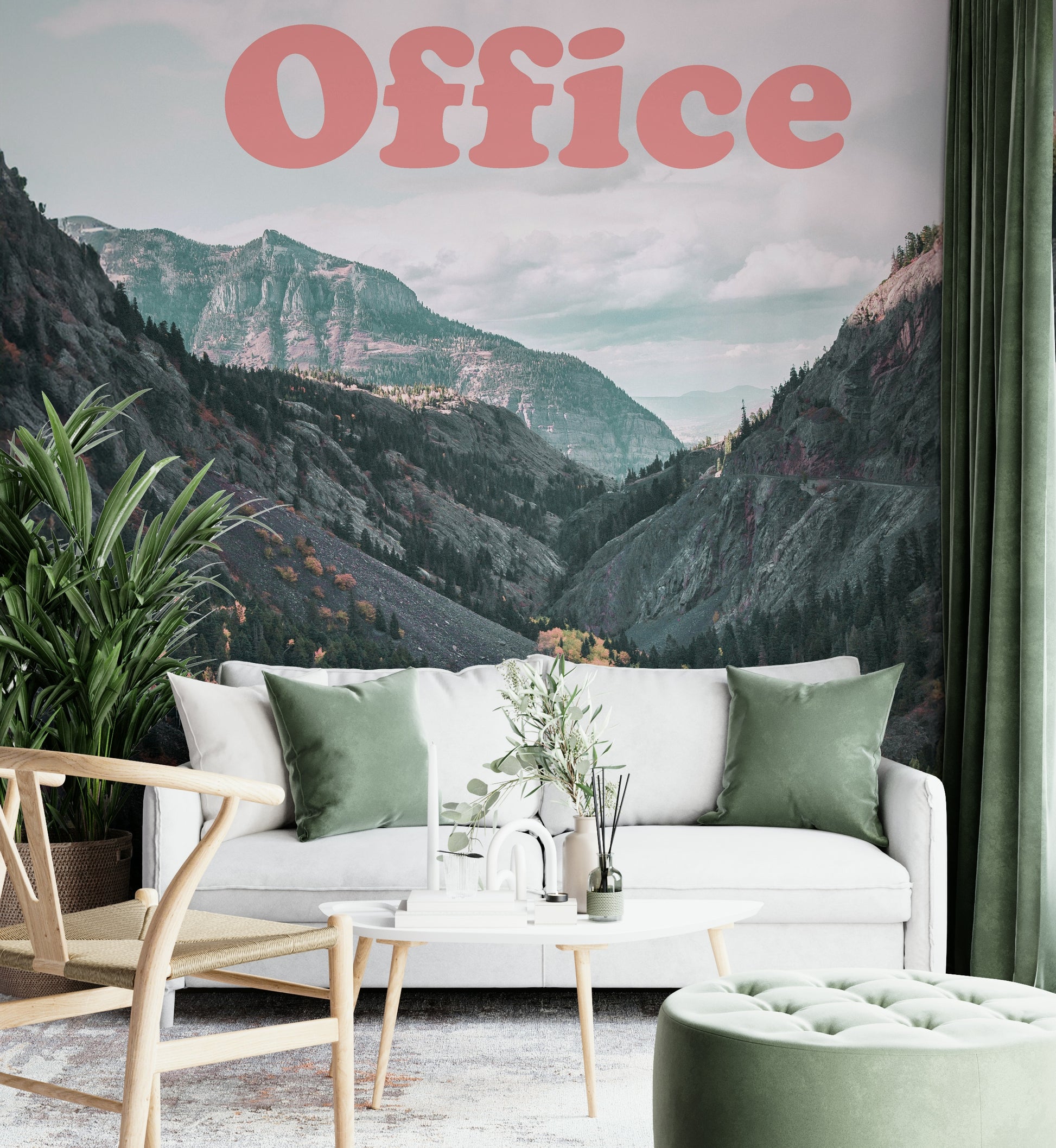 Autumn trees mountain mural for walls

