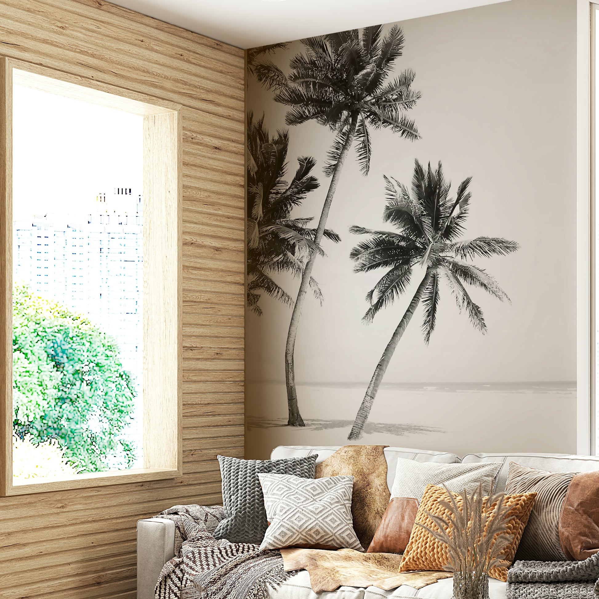 Tropical palm tree wall wallpaper

