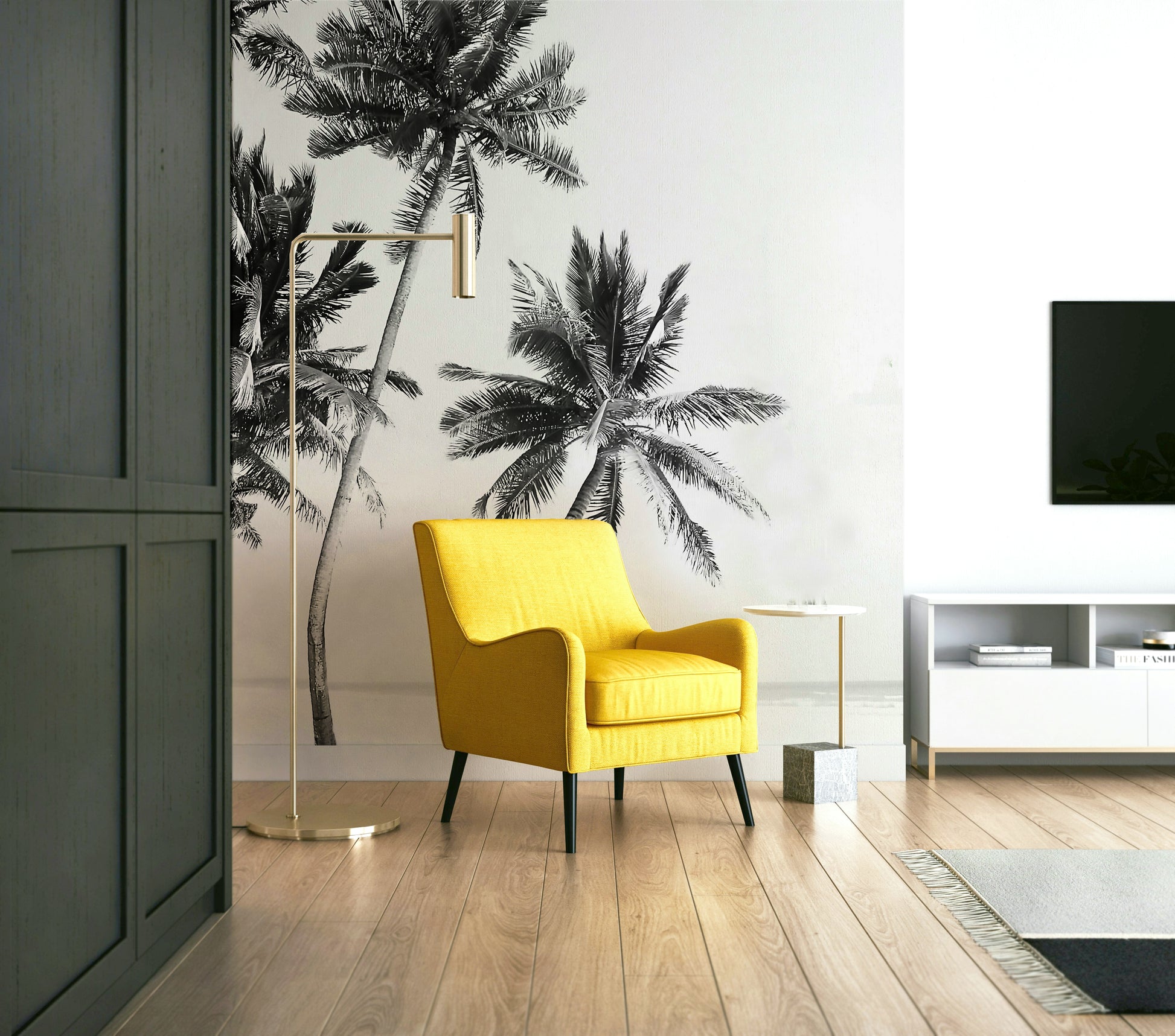 Island coast mural in black and white

