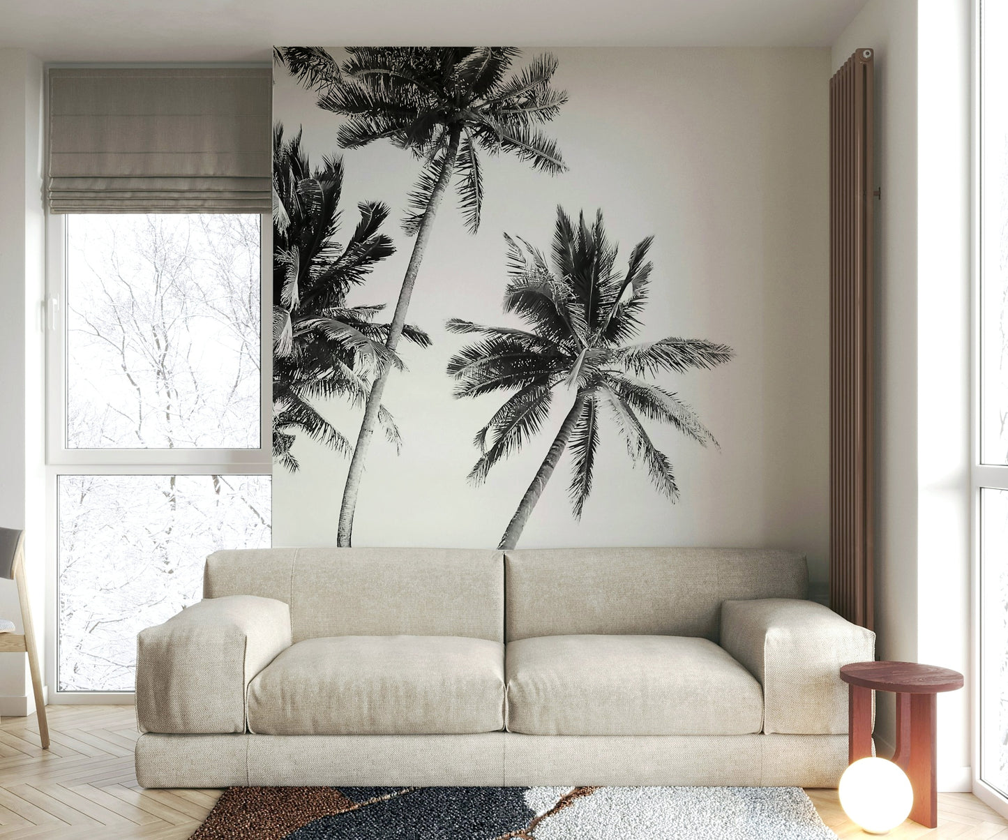 Black white tropical wall wallpaper

