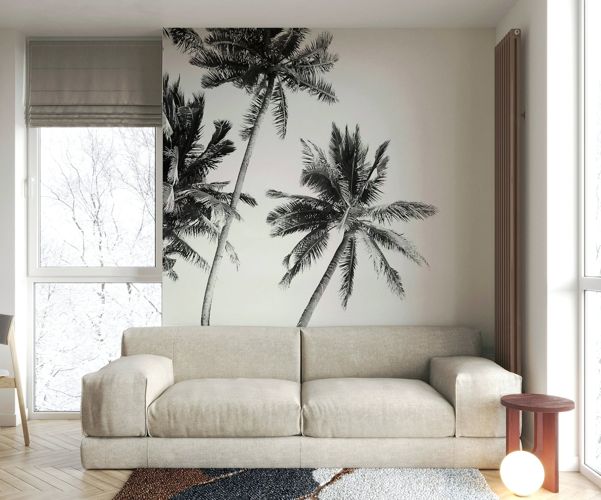 Black white tropical wall wallpaper

