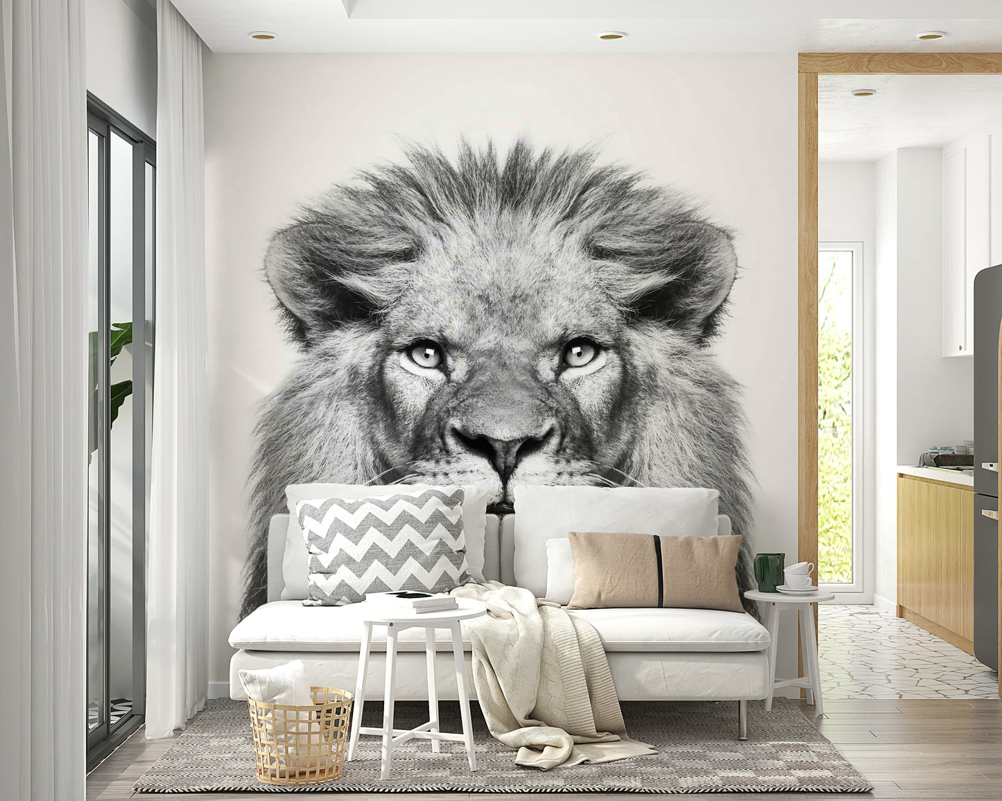 Fierce lion close-up wall wallpaper

