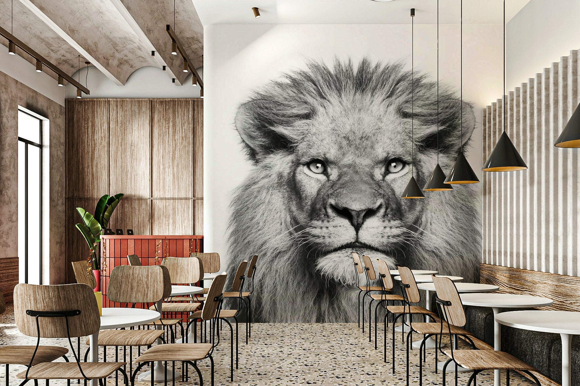 Bold lion portrait wall mural design

