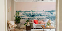 Gentle ocean waves in blush mural for bedrooms


