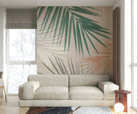 Fun and vibrant palm leaves mural for modern spaces

