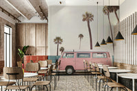 Retro pink van wallpaper with a playful vibe

