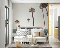 Cute pink van wallpaper for children’s rooms

