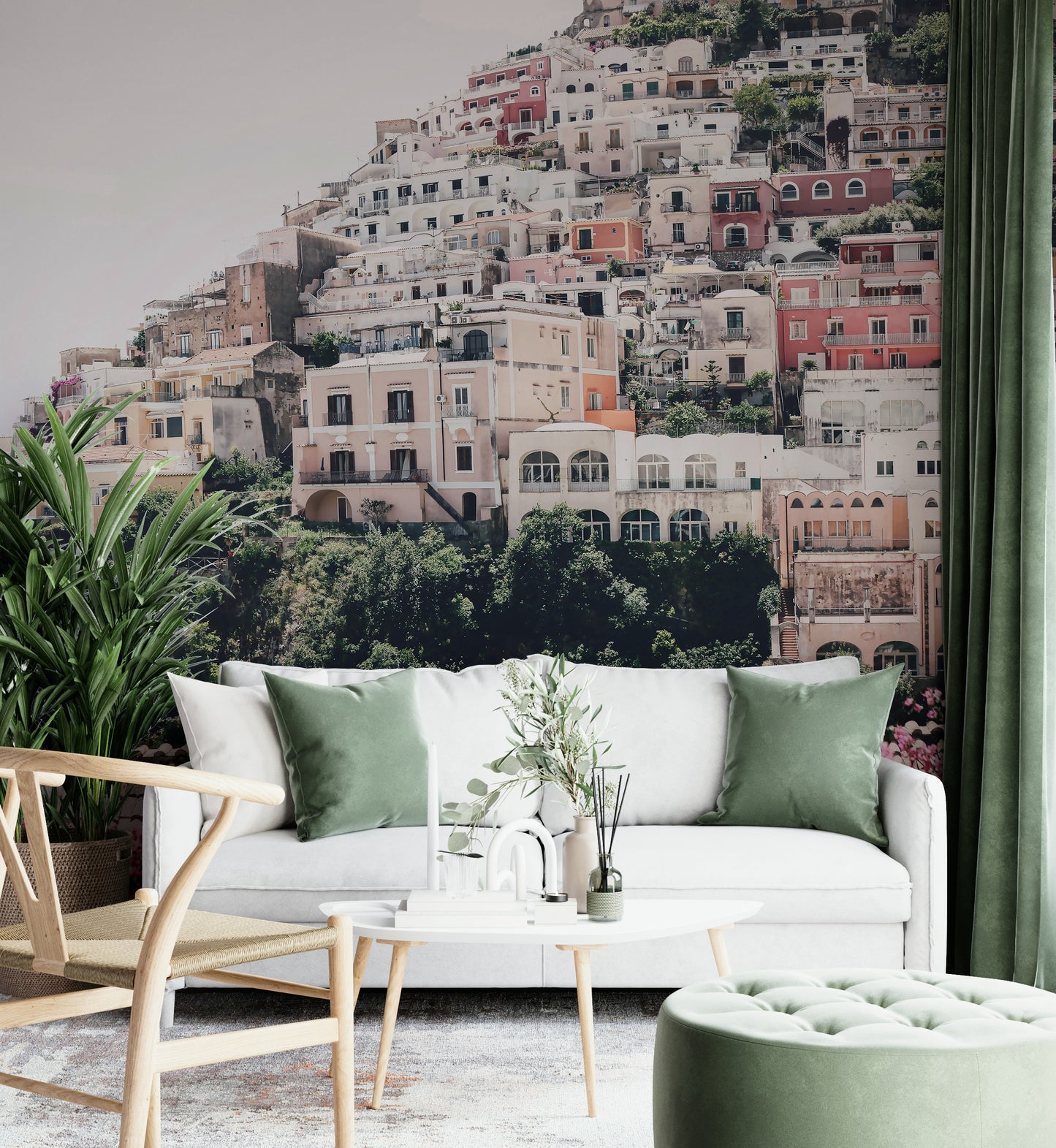 Scenic Positano wallpaper with colorful accents

